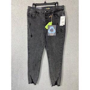 Indigo Rein Juniors High-Rise Distressed Curvy Crop Button Fly Jeans 5 Black NWT